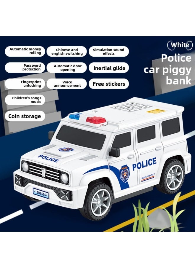 Generic Children's Piggy Bank Automatic Induction Roll Money Atm Large Capacity Simulation Intelligent Electronic Fingerprint Password Box Piggy Bank-Color:Police Car Password Piggy Bank [automatic Money Rolling] White 6916  - Image 1