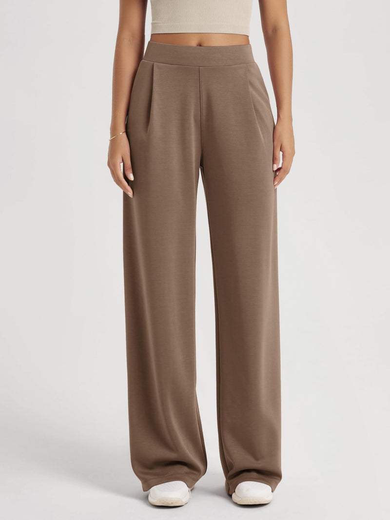 ODODOS Modal Soft Wide Leg Pants for Women High Waist Casual Relaxed Pants with Pockets, 27" Inseam, Nutria, X-Small - Image 2