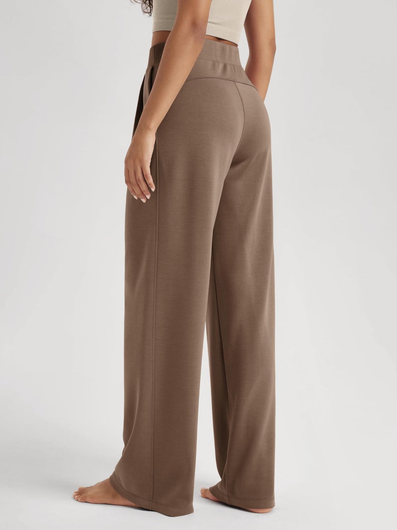 ODODOS Modal Soft Wide Leg Pants for Women High Waist Casual Relaxed Pants with Pockets, 27" Inseam, Nutria, X-Small - Image 3