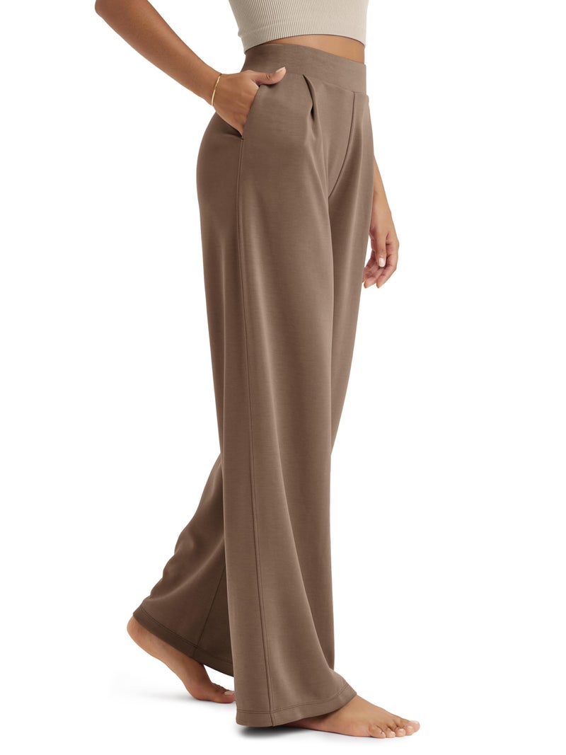 ODODOS Modal Soft Wide Leg Pants for Women High Waist Casual Relaxed Pants with Pockets, 27" Inseam, Nutria, X-Small - Image 1