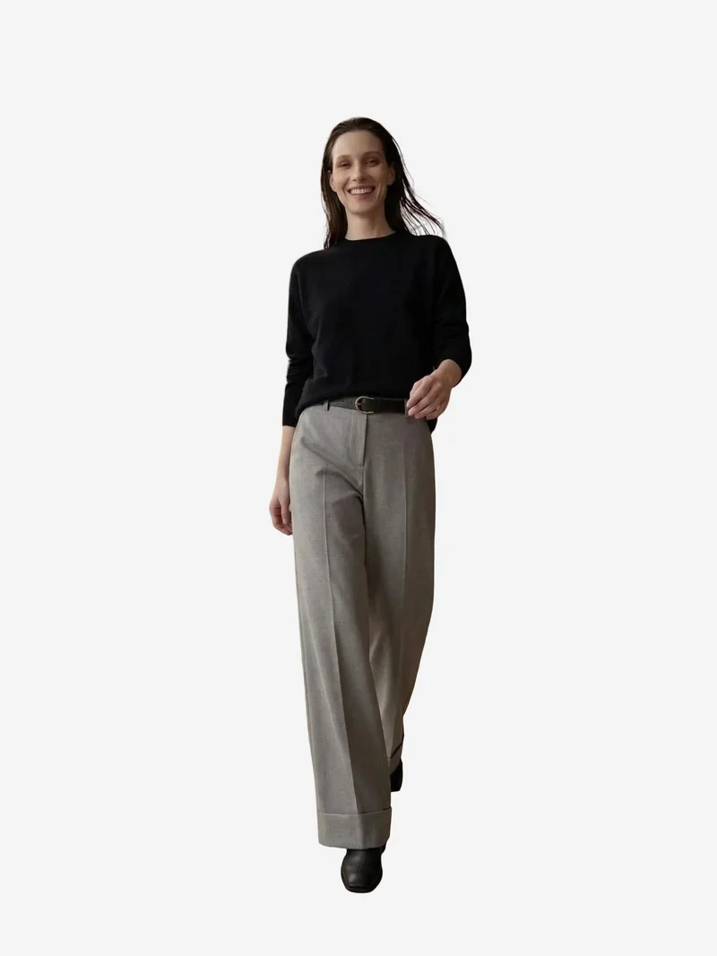 ماي فاشن MY FASHION Belted Turnup Leg Pleated Trousers