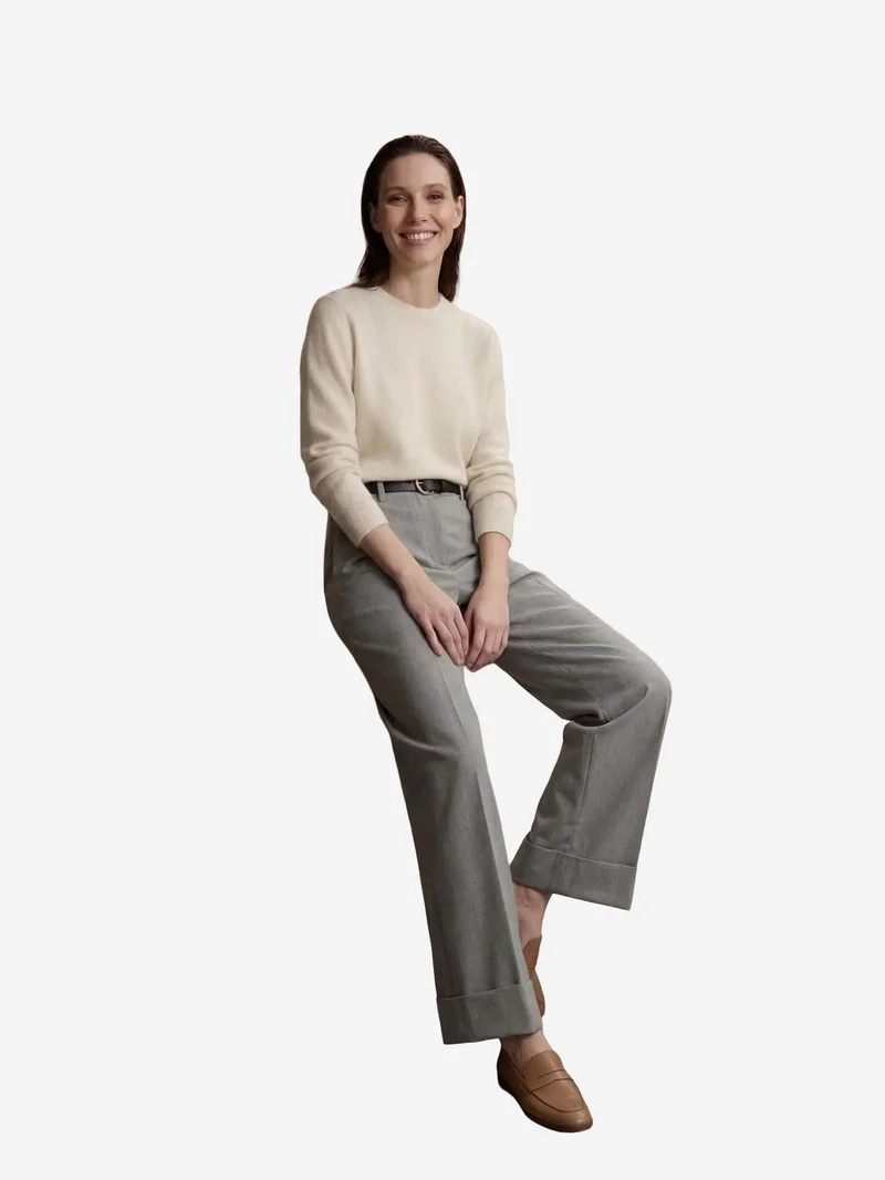 ماي فاشن MY FASHION Belted Turnup Leg Pleated Trousers