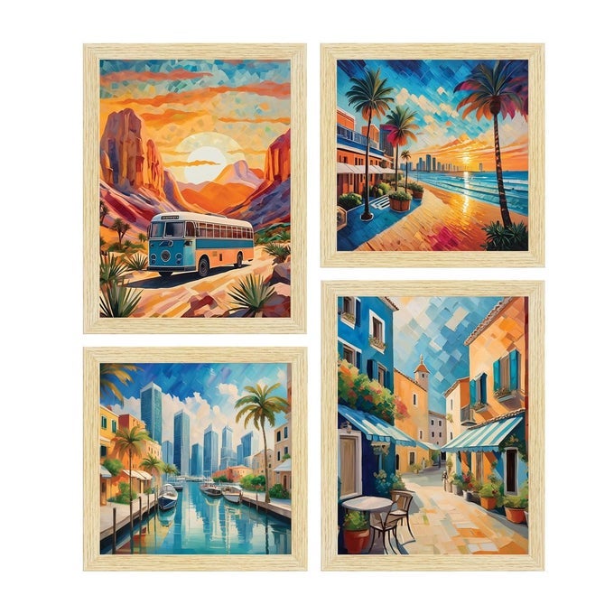 CITY SUNRISE PAINTINGS WITH FRAME FOR HOME DECORATION LIVING ROOMBEDROOM OFFICE DCOR FRAMED PAINTING FOR WALL DECORATION ABSTRACT MULTICOLOR SET OF 4