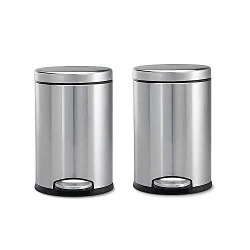 OPR Stainless Steel Plain Pedal Dustbin with Lid | Trash Can, Round Shape Dusbtin for Bathroom, Home, Kitchen, washrooms, Room and Office- Pack Of 2 (11 Litre) - Image 1