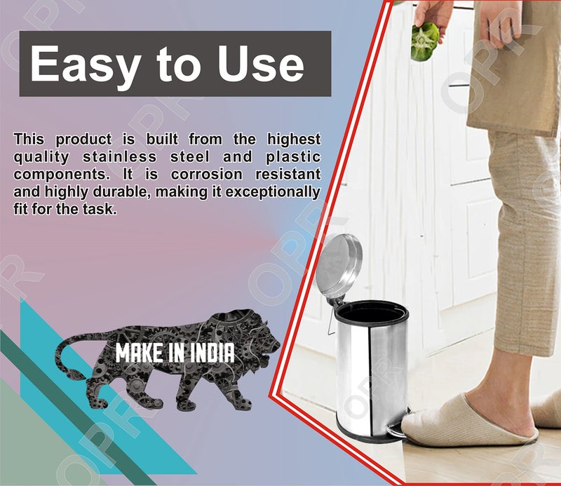 OPR Stainless Steel Plain Pedal Dustbin with Lid | Trash Can, Round Shape Dusbtin for Bathroom, Home, Kitchen, washrooms, Room and Office- Pack Of 2 (11 Litre) - Image 5
