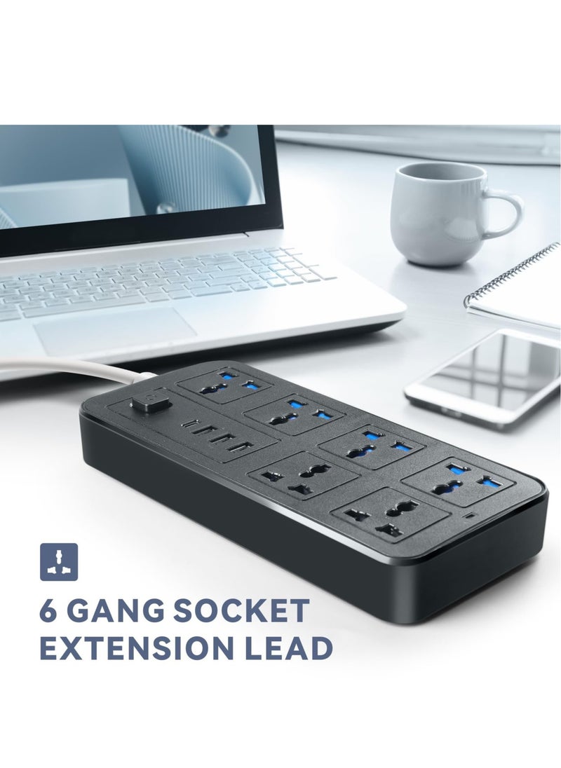Excefore Universal Extension Lead with Multiple Function,UK Plug 3 Pin Socket Outlet with 6 Gang, 3 USB Port, 1 Type-C Port,1.8M Electric Socket Mains Strip for Home,Kitchen,and Office  - Image 3