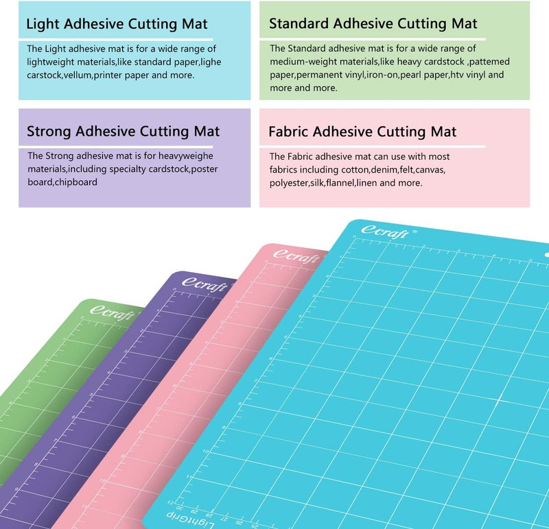 ecraft 6-Pack Cutting Mat12x12 for Cricut Maker 3/Maker/Explore 3/Air 2/One – Strong, Standard, Light & FabricGrip Mats, Adhesive Sticky Non-Slip Durable Cutting Mats Accessories - Image 4