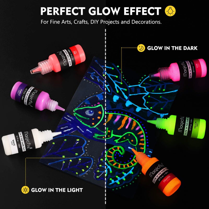 Magicfly Acrylic Glow in The Dark Paint, 10 Bright Colours Liquid Luminous Paint, Neon Paints Glow in Dark for Painting, Halloween Decoration, DIY Crafts, 20 ml Each - Image 3