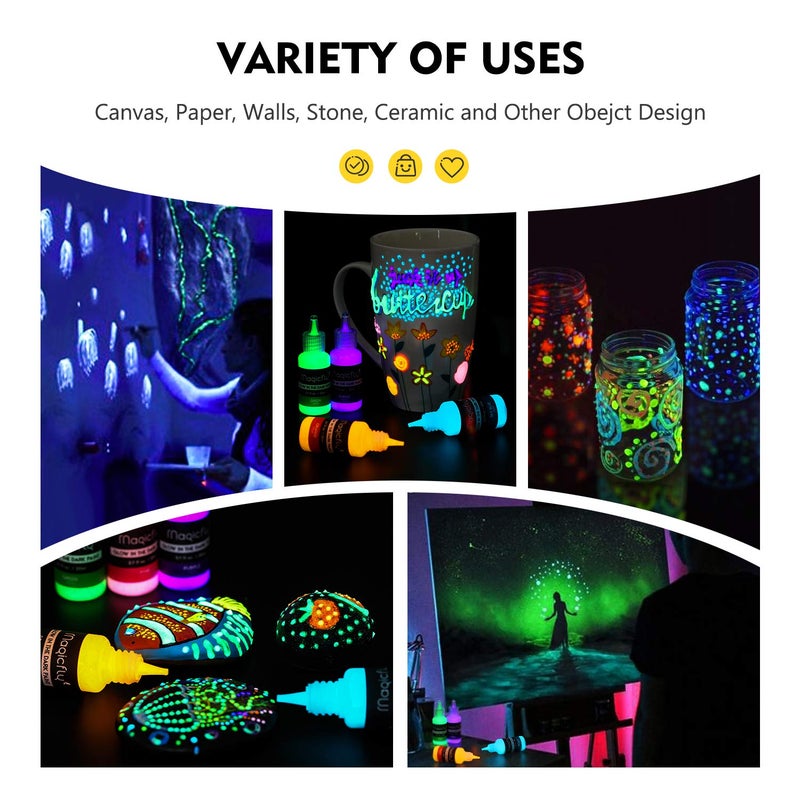 Magicfly Acrylic Glow in The Dark Paint, 10 Bright Colours Liquid Luminous Paint, Neon Paints Glow in Dark for Painting, Halloween Decoration, DIY Crafts, 20 ml Each - Image 5