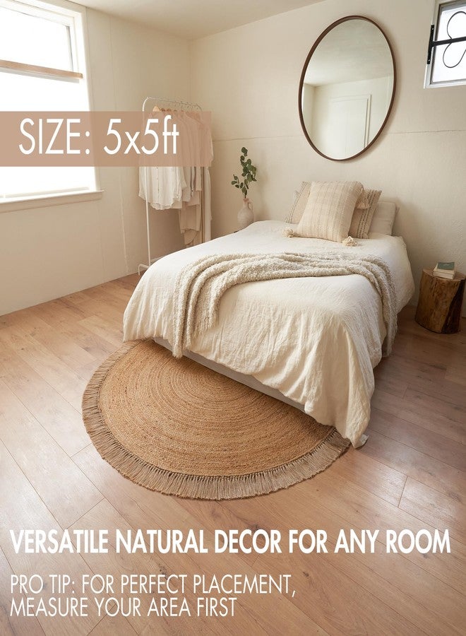 KIBAGA Beautiful 5x5 ft Round Jute Area Rug for Your Home - This Natural Hand Woven Rug Fits Perfectly Into Your Entry Area, Kitchen Or Living Room - Modern Braided Circle Mat Enhances Any Boho Decor - Image 3