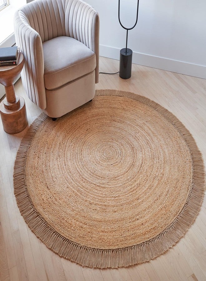 KIBAGA Beautiful 5x5 ft Round Jute Area Rug for Your Home - This Natural Hand Woven Rug Fits Perfectly Into Your Entry Area, Kitchen Or Living Room - Modern Braided Circle Mat Enhances Any Boho Decor - Image 1