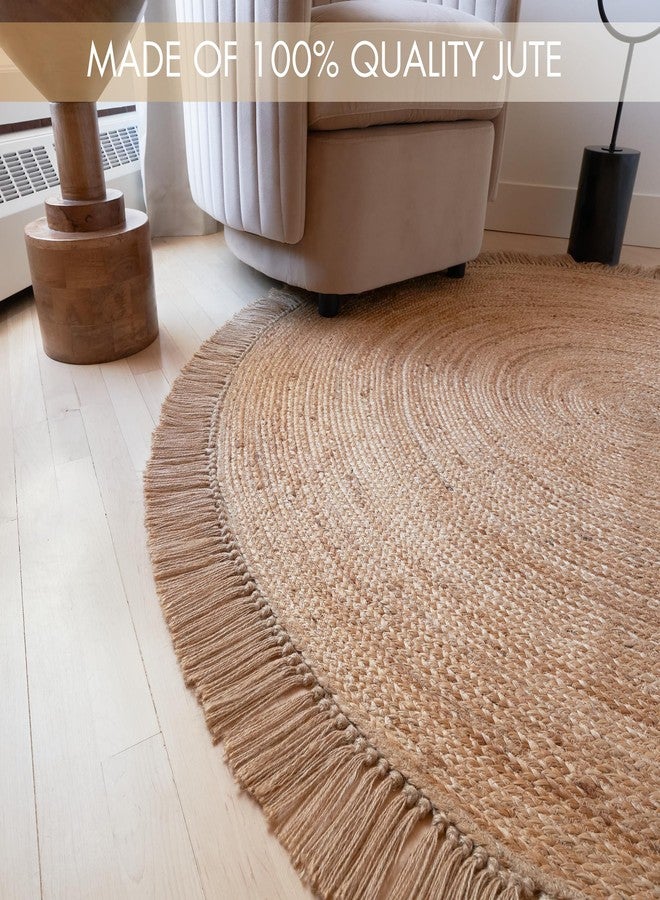 KIBAGA Beautiful 5x5 ft Round Jute Area Rug for Your Home - This Natural Hand Woven Rug Fits Perfectly Into Your Entry Area, Kitchen Or Living Room - Modern Braided Circle Mat Enhances Any Boho Decor - Image 5