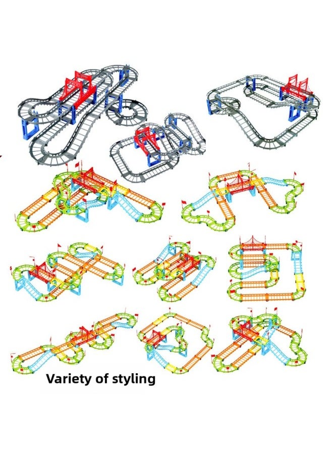 Assembled Varied Multi-Layer Three-Dimensional Track Train Toy Electric Track Racing Car Gliding Track Car Child Boy-Color:Double-layer Track + 4 Cars - With Charger + 4 Rechargeable Batteries