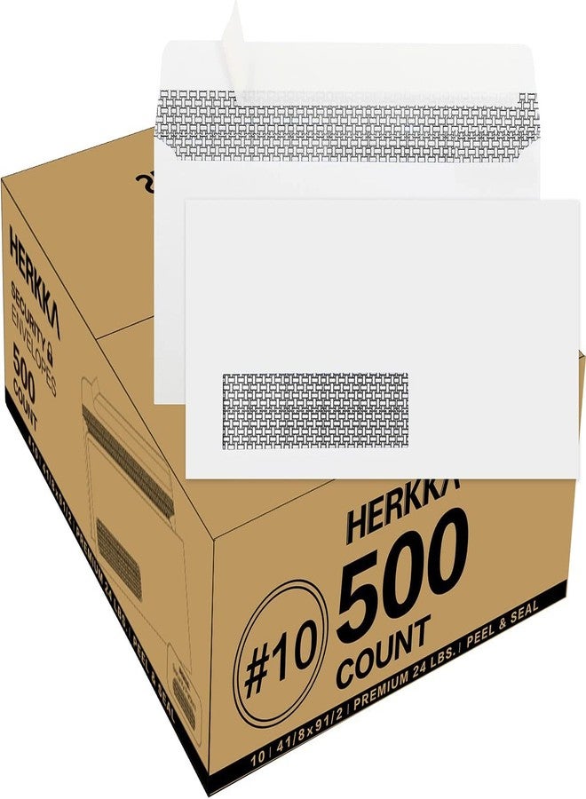 HERKKA 500 Pack #10 Single Left Window SELF Seal Security Envelopes, Designed for QuickBooks Invoices & Business Statements, Computer Printed Checks Peel and Seal Flap, Size 4-1/8 x 9-1/2 Inches, 24 LB - Image 1