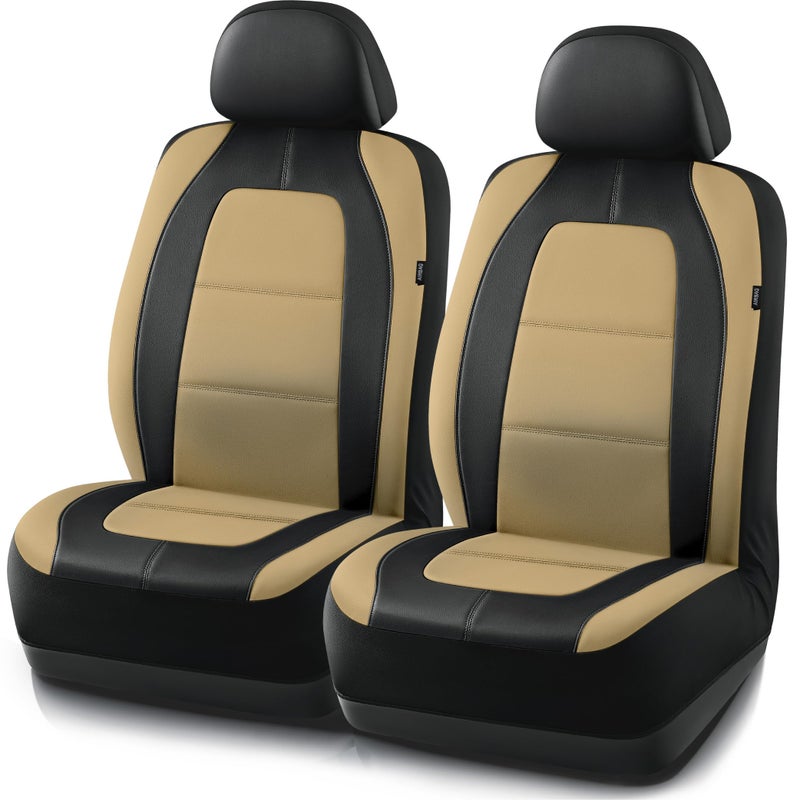 Road Comforts Car Seat Cover Leather Car Seat Covers Front Low Back Sport Seat Covers Airbag Compatible Universal Fits for Most Cars Beige