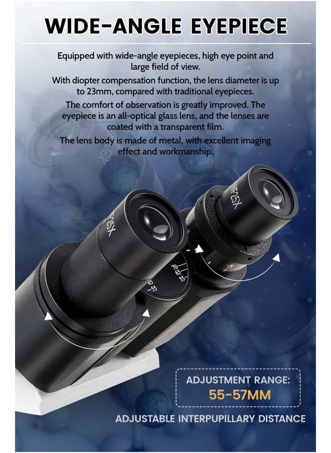 40X-5000X Compound trinocular Microscopes trinocular fo Adults, with 5.0 mp Camera with Microscope Slides 30p, Microscope Accessories, Microscopes Abbe Condenser