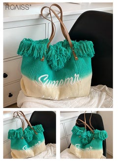 roaiss Women's Gradient Canvas Tote Bag Tassel Large Capacity Shoulder Bag Fashion Embroidery Versatile Handbag  - Image 5