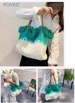 roaiss Women's Gradient Canvas Tote Bag Tassel Large Capacity Shoulder Bag Fashion Embroidery Versatile Handbag  - Image 4