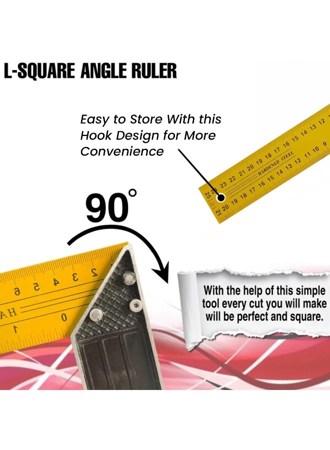 ديفاونز مسطرة زاوية مربعة على شكل حرف L شديدة التحمل مقاس 25 سم - مربعة من الفولاذ المقوى بمقبض خفيف الوزن من الألومنيوم - أداة قياس للنجار بزاوية 90 درجة لأعمال النجارة والتأطير والمشاريع المنزلية - Image 5