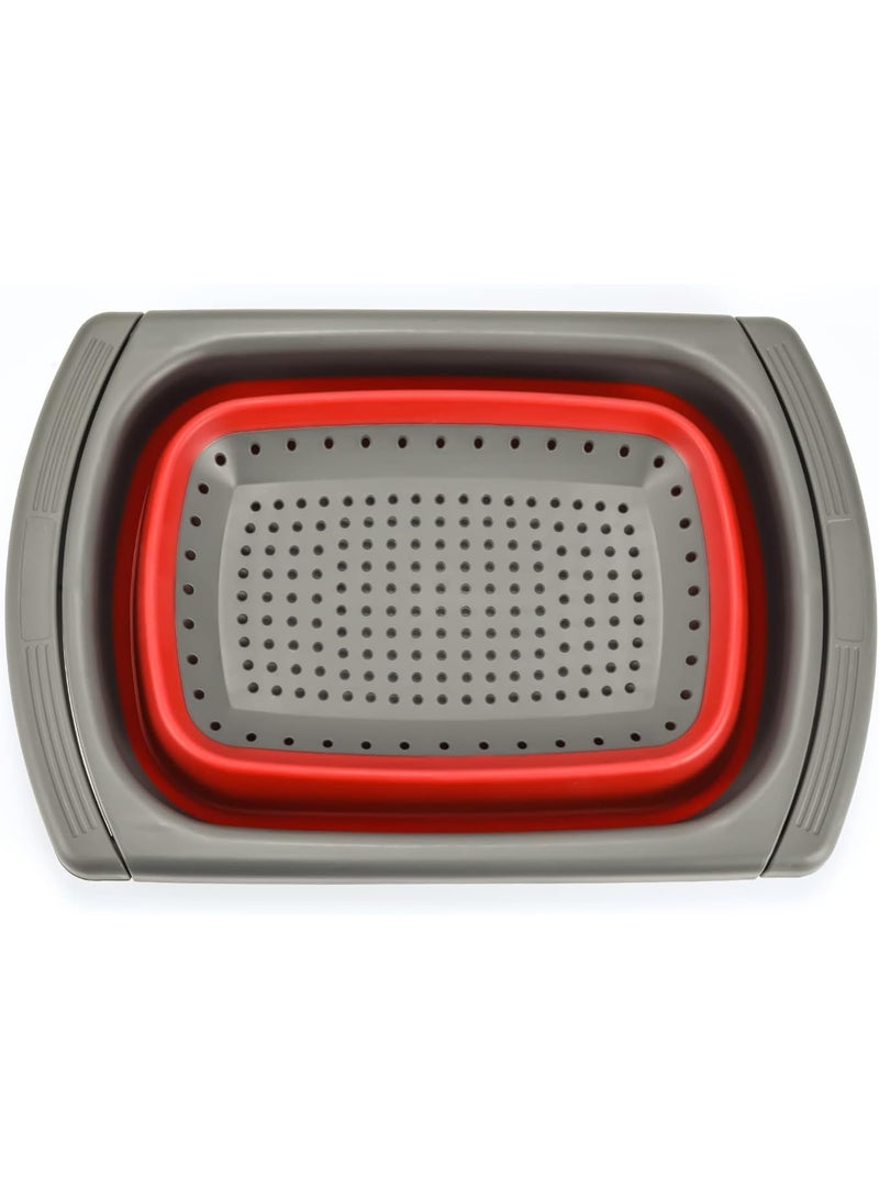 زوبا مصفاة قابلة للطي  - مصفاة فوق الحوض بمقابض قابلة للتمدد - مصفاة طعام قابلة للطي من السيليكون للمكرونة والخضروات والفواكه (احمر) - Image 5