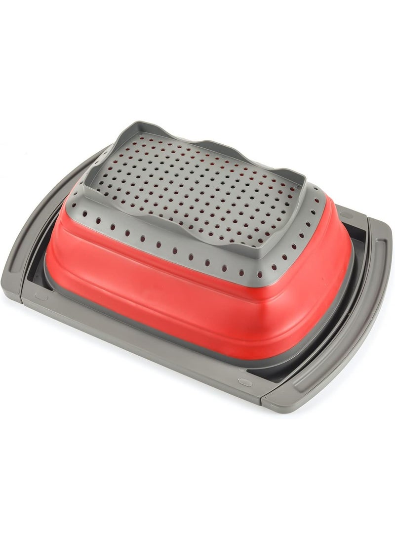 زوبا مصفاة قابلة للطي  - مصفاة فوق الحوض بمقابض قابلة للتمدد - مصفاة طعام قابلة للطي من السيليكون للمكرونة والخضروات والفواكه (احمر) - Image 4