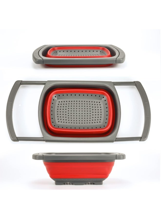 زوبا مصفاة قابلة للطي  - مصفاة فوق الحوض بمقابض قابلة للتمدد - مصفاة طعام قابلة للطي من السيليكون للمكرونة والخضروات والفواكه (احمر) - Image 3