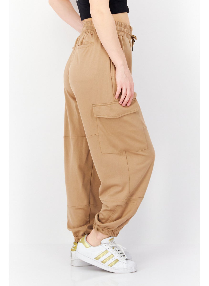 French Connection Women Regular Fit Drawstring Cargo Pants, Tan  - Image 3