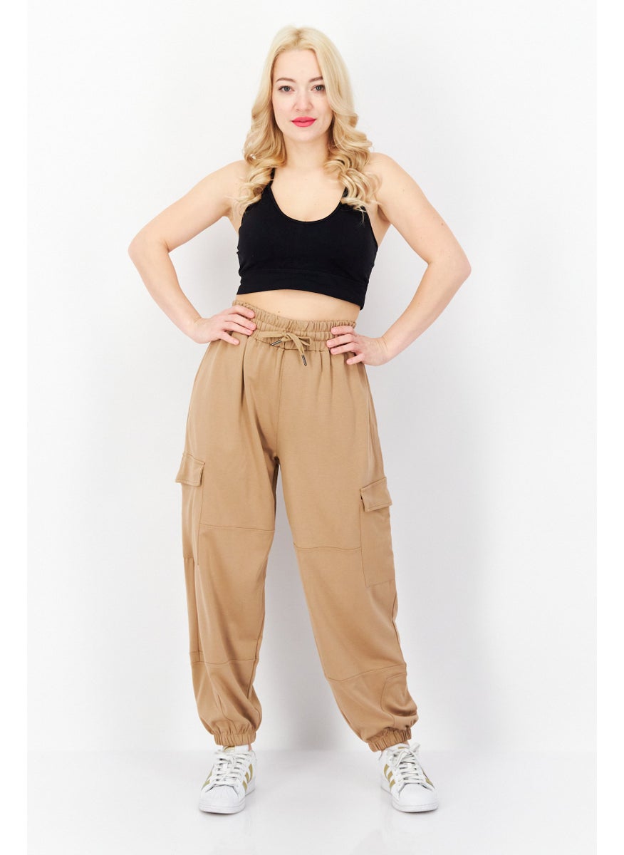 French Connection Women Regular Fit Drawstring Cargo Pants, Tan  - Image 4