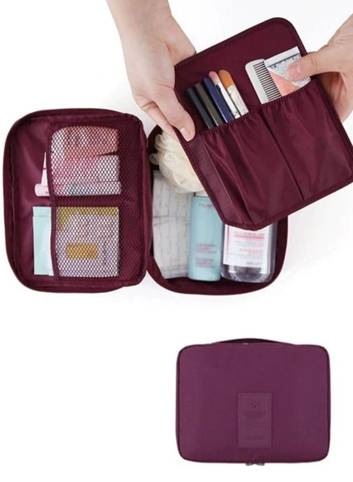 Waterproof Make-Up and Personal Items Organizer Bag Burgundy Color - Image 2