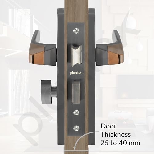 Plantex Heavy-Duty Door Lock Set - Main Door Handle Set/ 6-Lever Lock Mechanism with 3 Years of Warranty by Plantex/Mortise, Brass Lock Body & Cylinder (8114 - Satin Black & PVD Choco) - Image 5