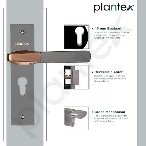 Plantex Heavy-Duty Door Lock Set - Main Door Handle Set/ 6-Lever Lock Mechanism with 3 Years of Warranty by Plantex/Mortise, Brass Lock Body & Cylinder (8114 - Satin Black & PVD Choco) - Image 4