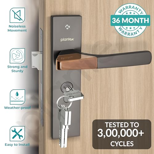Plantex Heavy-Duty Door Lock Set - Main Door Handle Set/ 6-Lever Lock Mechanism with 3 Years of Warranty by Plantex/Mortise, Brass Lock Body & Cylinder (8114 - Satin Black & PVD Choco) - Image 2