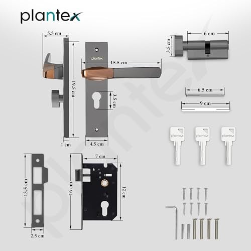 Plantex Heavy-Duty Door Lock Set - Main Door Handle Set/ 6-Lever Lock Mechanism with 3 Years of Warranty by Plantex/Mortise, Brass Lock Body & Cylinder (8114 - Satin Black & PVD Choco) - Image 3