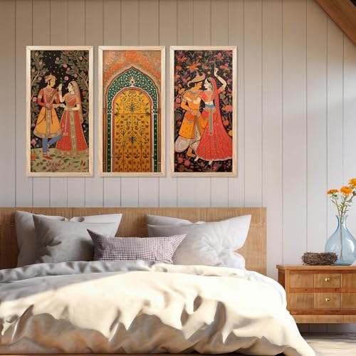 walllane - Traditional Indian Art Wall Décor Paintings | Painting for wall Decoration | Madhubani Art Painting with Frame for Living Room set of 3 (10X19) - Image 4