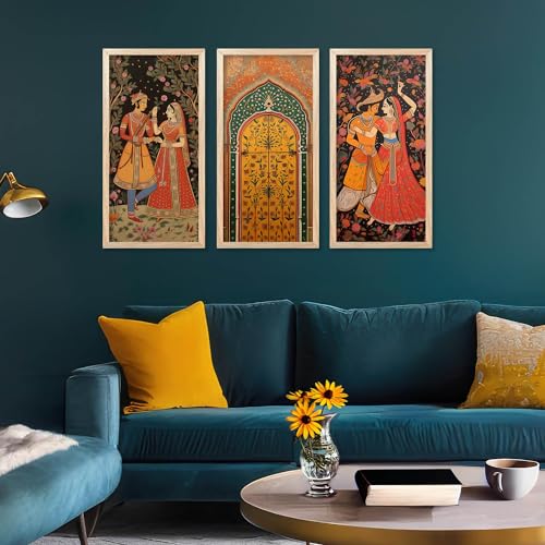 walllane - Traditional Indian Art Wall Décor Paintings | Painting for wall Decoration | Madhubani Art Painting with Frame for Living Room set of 3 (10X19) - Image 5