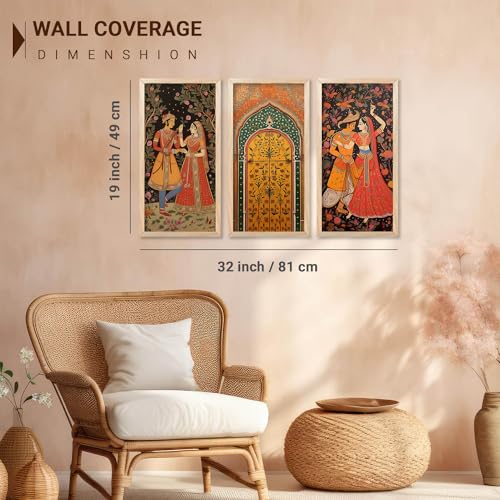 walllane - Traditional Indian Art Wall Décor Paintings | Painting for wall Decoration | Madhubani Art Painting with Frame for Living Room set of 3 (10X19) - Image 3