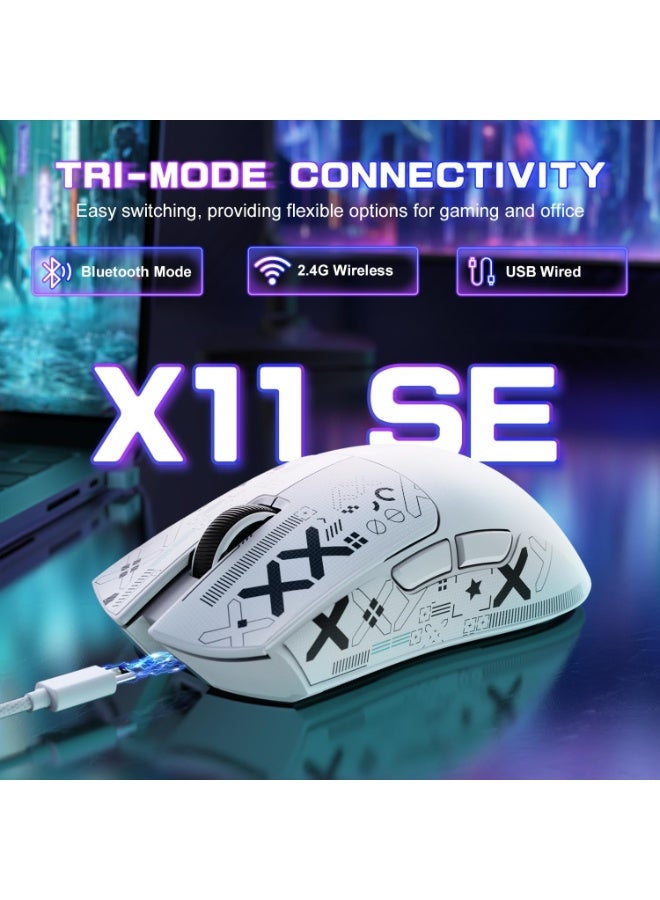 هجوم القرش ماوس ألعاب لاسلكي فائق الخفة X11SE، ثلاثي الأوضاع - 2.4 جيجاهرتز/USB-C سلكي/بلوتوث، مستشعر ألعاب PixArt PAW3311، 22 كيلو نقطة في البوصة، 5 أزرار قابلة للبرمجة لأجهزة الكمبيوتر المحمولة والكمبيوتر الشخصي وماك (أسود وملصق) - Image 2