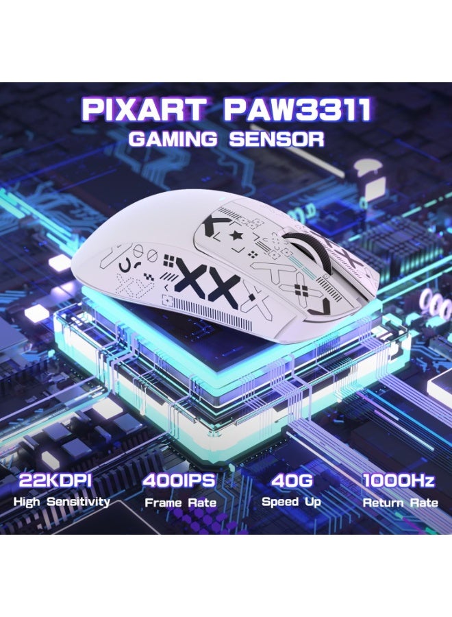 هجوم القرش ماوس ألعاب لاسلكي فائق الخفة X11SE، ثلاثي الأوضاع - 2.4 جيجاهرتز/USB-C سلكي/بلوتوث، مستشعر ألعاب PixArt PAW3311، 22 كيلو نقطة في البوصة، 5 أزرار قابلة للبرمجة لأجهزة الكمبيوتر المحمولة والكمبيوتر الشخصي وماك (أسود وملصق) - Image 4