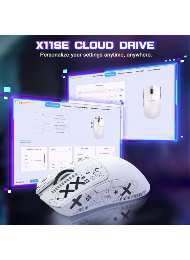 هجوم القرش ماوس ألعاب لاسلكي فائق الخفة X11SE، ثلاثي الأوضاع - 2.4 جيجاهرتز/USB-C سلكي/بلوتوث، مستشعر ألعاب PixArt PAW3311، 22 كيلو نقطة في البوصة، 5 أزرار قابلة للبرمجة لأجهزة الكمبيوتر المحمولة والكمبيوتر الشخصي وماك (أسود وملصق) - Image 5