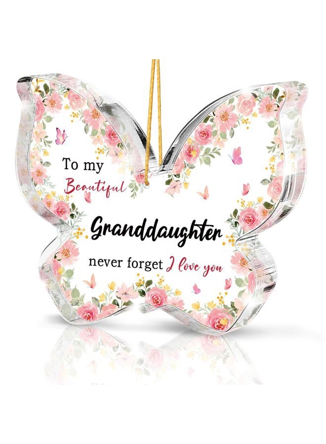SHLINCO Pink Butterfly Acrylic Memorial Plate, Gift for Great Granddaughter, Pink Floral Decoration, Perfect for Wedding, Birthday, Graduation or Blended Family Celebration, 3.1 x 2.1 inches - Image 1
