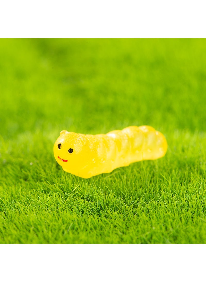 1 x 5 pcs Glowing Caterpillar Moss Miniature Gardening Decor Yellow small size 