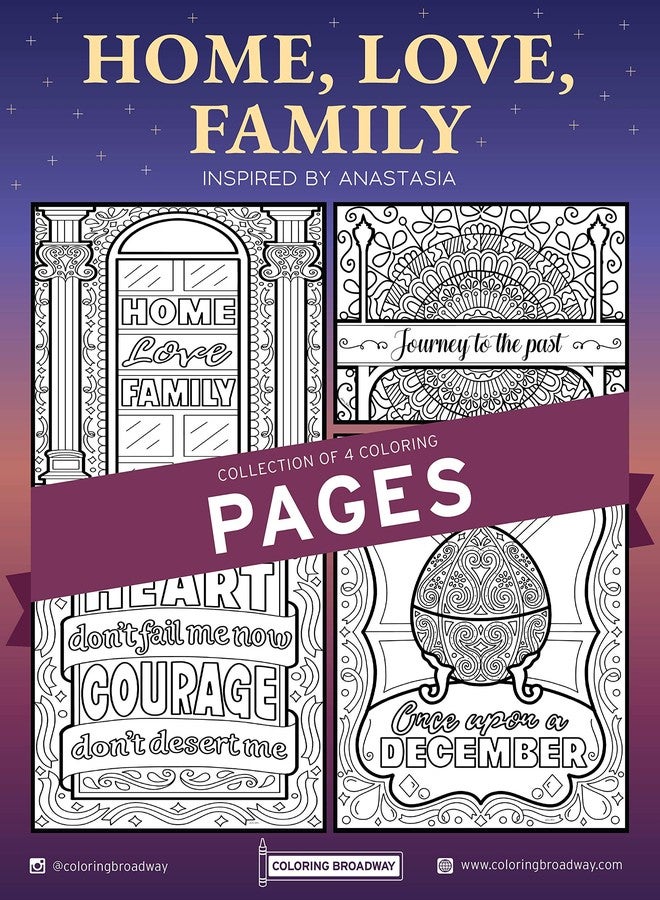 Coloring Broadway - Anastasia Inspired Coloring Pages (Set of 4) “Home, Love, Family” Collection, Broadway Musical Merchandise, Ideal Gift for a Broadway Theater Lover - Image 1