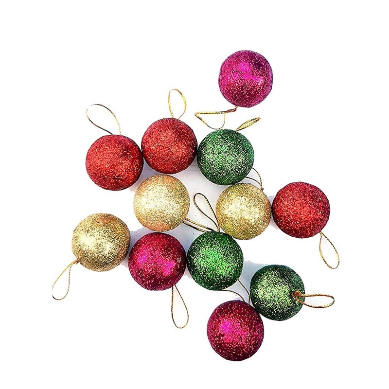 Ascension 12 Pcs Shimmer Glitter Balls for X mas Christmas Tree Decoration and Home Decor Multicolour - Image 2