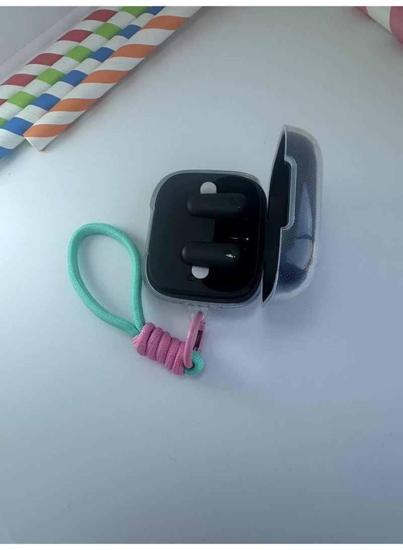Silicone Protective Case for Anker Soundcore R50i NC Clear with Stand and Carabiner, LED Visible (MintGreen Pink) - Image 4