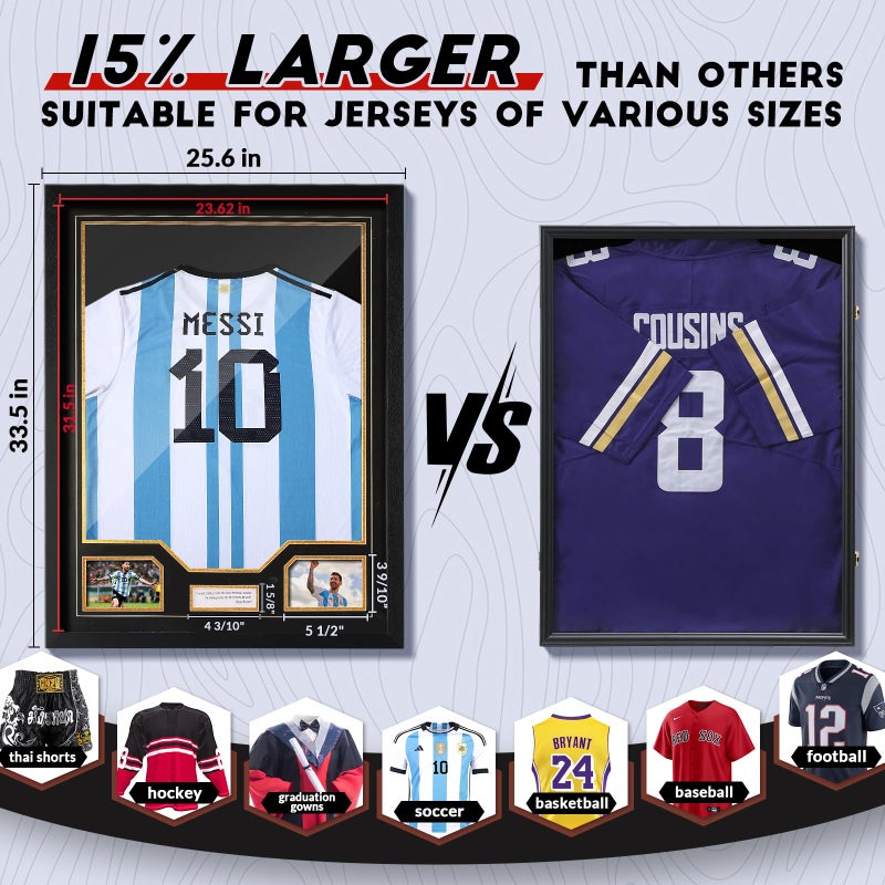 JupDec Jersey Frame Display Case, Large Clear Acrylic Shadow Box with UV Protection for Baseball Basketball Football Soccer Hockey shirts, Wall Mount Wooden Showcase, Idea Gift for Sports fans, 1 pack - Image 4