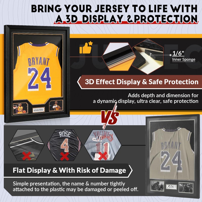 JupDec Jersey Frame Display Case, Large Clear Acrylic Shadow Box with UV Protection for Baseball Basketball Football Soccer Hockey shirts, Wall Mount Wooden Showcase, Idea Gift for Sports fans, 1 pack - Image 2