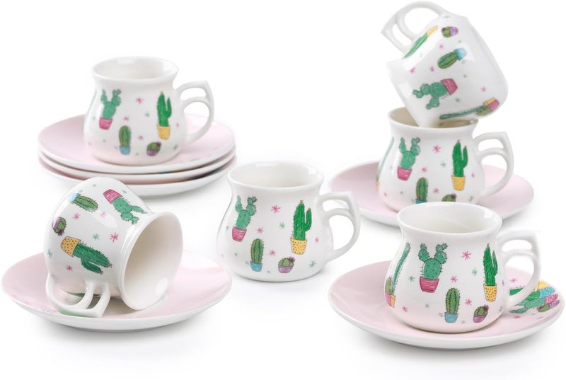 GuangYang 2.5 oz Espresso Cups set of 6, Cute Cactus Pattern (Size for Double Shot Espresso,Ristretto, Macchiato, Café Cubano, and Turkish Coffee) - Image 1