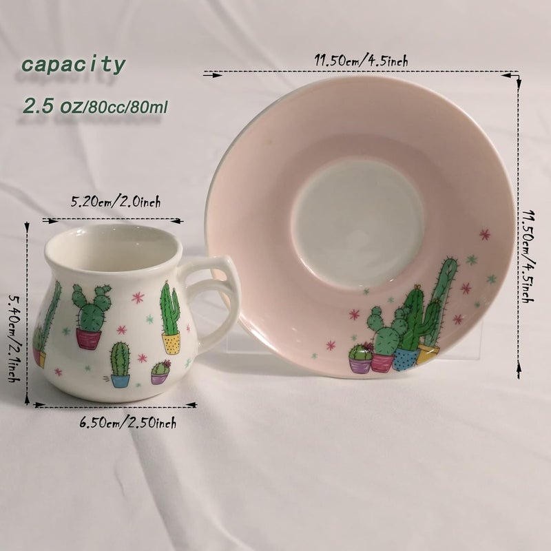 GuangYang 2.5 oz Espresso Cups set of 6, Cute Cactus Pattern (Size for Double Shot Espresso,Ristretto, Macchiato, Café Cubano, and Turkish Coffee) - Image 4