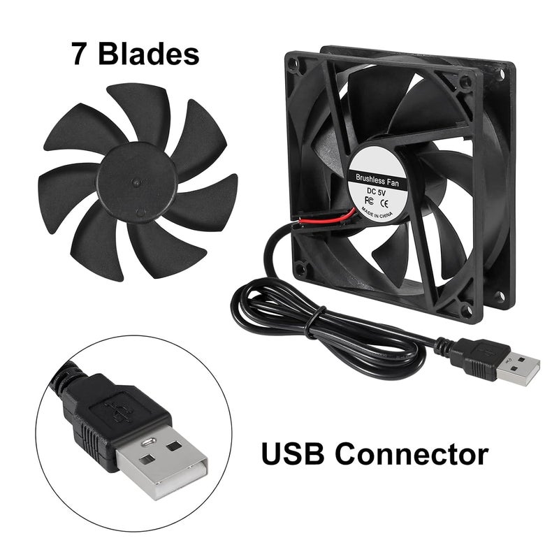 شوتاو 4 قطع مروحة USB 92 مم 92 مم × 25 مم مروحة تبريد 5 فولت 9225 مروحة كمبيوتر صغيرة بدون فرشاة تيار مستمر لتبريد طابعة ثلاثية الأبعاد، تبريد إلكترونيات، مشاريع تبريد أجهزة تنقية الهواء DIY - Image 3