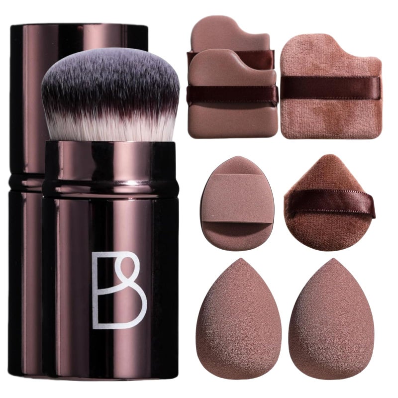 BS Mall BS-MALL Kabuki Brush Makeup Sponge Set 8 Pcs with Foundation Powder Brush Powder Puff Essential Tools for Flawless Makeup Application - Image 1
